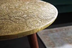 Design Beistelltisch ALCAZAR 50cm antik gold Metall Mangoholz Handarbeit rund