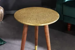 Design Beistelltisch ALCAZAR 50cm antik gold Metall Mangoholz Handarbeit rund
