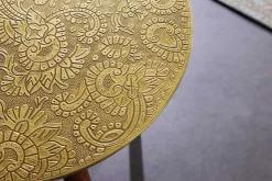 Design Beistelltisch ALCAZAR 50cm antik gold Metall Mangoholz Handarbeit rund
