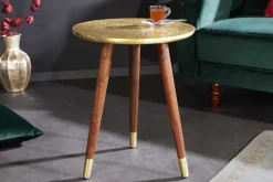 Design Beistelltisch ALCAZAR 50cm antik gold Metall Mangoholz Handarbeit rund