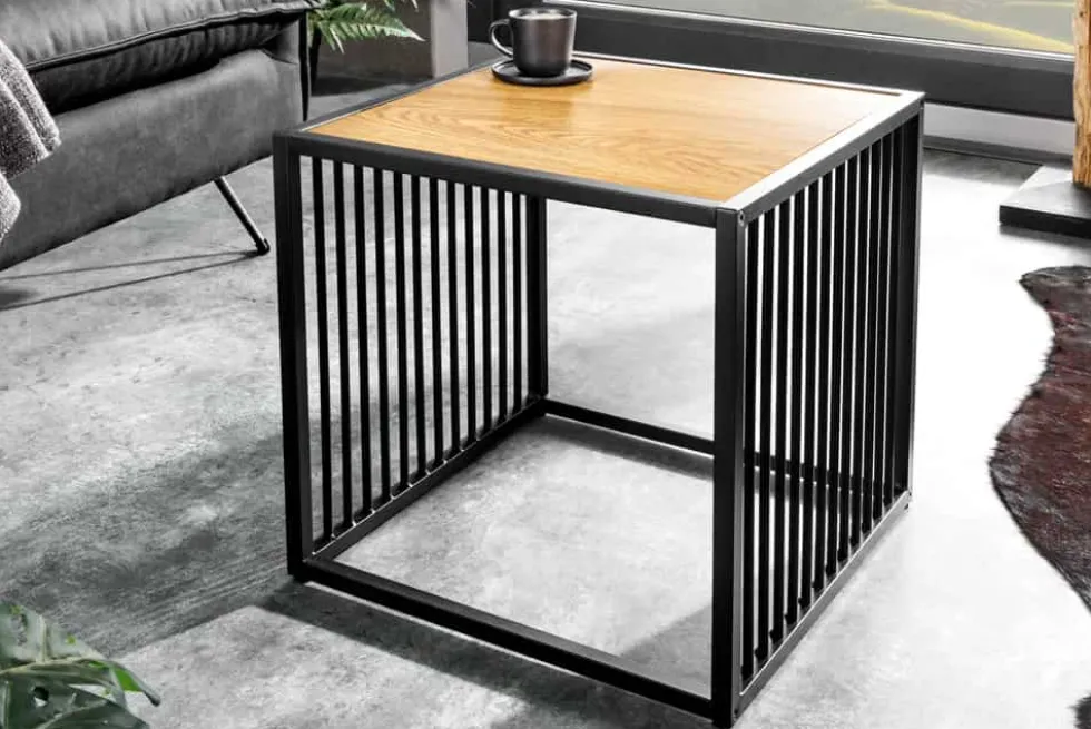 Design Beistelltisch ARCHITECTURE 40cm natur schwarz Wildeiche Metall
