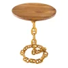 Design Beistelltisch CHAINS 55cm gold Mangoholz handmade Metall rund Kettengestell massiv