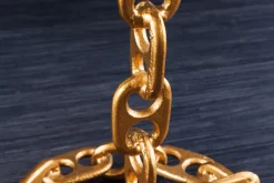 Design Beistelltisch CHAINS 55cm gold Mangoholz handmade Metall rund Kettengestell massiv