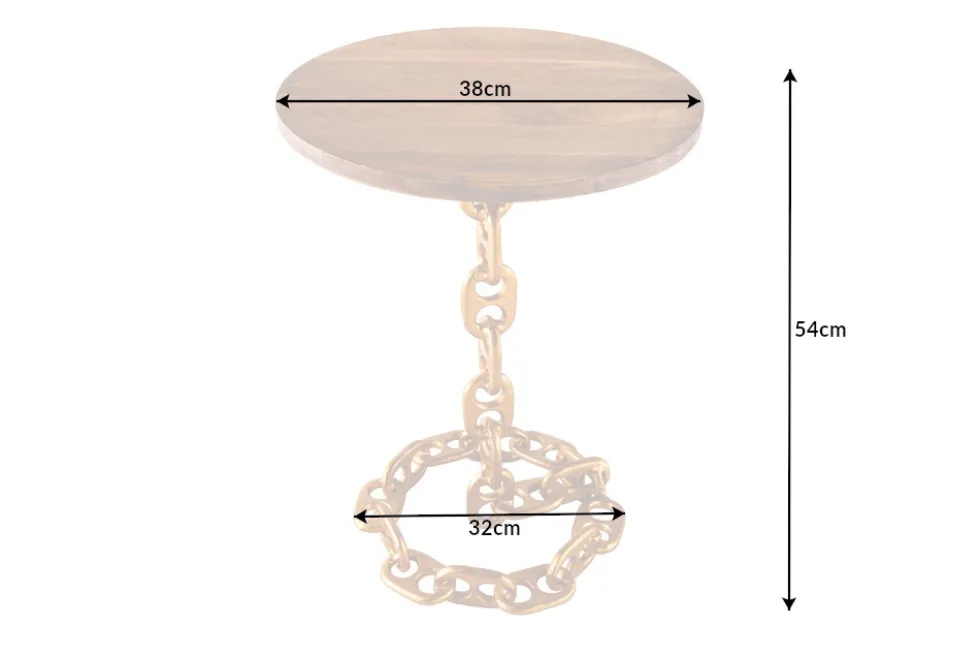 Design Beistelltisch CHAINS 55cm gold Mangoholz handmade Metall rund Kettengestell massiv