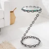 Design Beistelltisch CHAINS 35cm silber handmade Metall rund Glasplatte Kettengestell