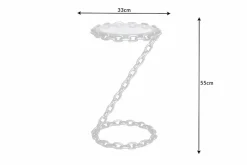 Design Beistelltisch CHAINS 35cm silber handmade Metall rund Glasplatte Kettengestell