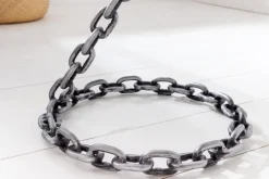 Design Beistelltisch CHAINS 35cm silber handmade Metall rund Glasplatte Kettengestell