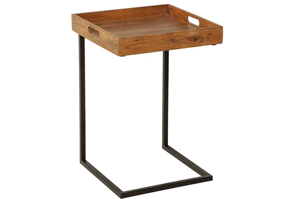 Design Beistelltisch CIANO 40cm Akazie Massivholz schwarz Tablett-Tisch