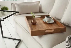 Design Beistelltisch CIANO 40cm Akazie Massivholz schwarz Tablett-Tisch