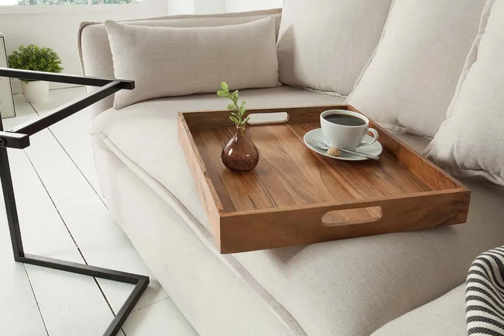 Design Beistelltisch CIANO 40cm Akazie Massivholz schwarz Tablett-Tisch
