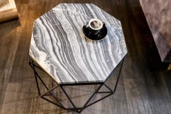 Design Beistelltisch DIAMOND 50cm grau Marmor schwarz Metall