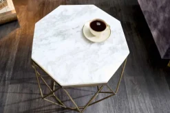 Design Beistelltisch DIAMOND 50cm weiß Marmor messing Metall