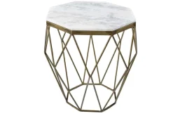 Design Beistelltisch DIAMOND 50cm weiß Marmor messing Metall