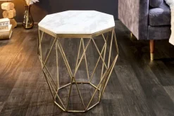 Design Beistelltisch DIAMOND 50cm weiß Marmor messing Metall