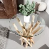Design Beistelltisch DRIFTWOOD 40cm Teakholz mit Glasplatte rund Couchtisch