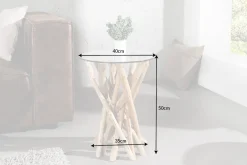 Design Beistelltisch DRIFTWOOD 40cm Teakholz mit Glasplatte rund Couchtisch