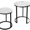 Design Beistelltisch ELEGANCE 2er Set weiß rund Kristallglas mit Marmor-Dekor schwarzes Gestell