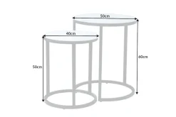 Design Beistelltisch ELEGANCE 2er Set weiß rund Kristallglas mit Marmor-Dekor schwarzes Gestell