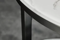 Design Beistelltisch ELEGANCE 2er Set weiß rund Kristallglas mit Marmor-Dekor schwarzes Gestell