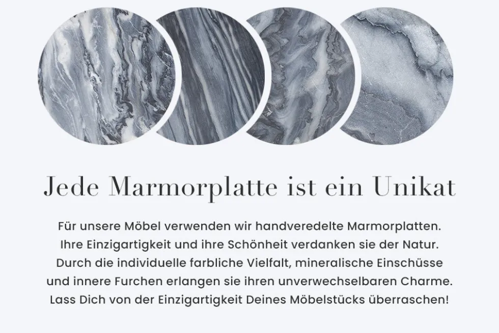 Design Beistelltisch 2er Set ELEMENTS 40cm grau Marmor schwarzes Gestell rund