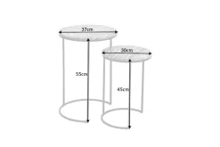 Design Beistelltisch 2er Set ELEMENTS 40cm grau Marmor schwarzes Gestell rund