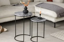 Design Beistelltisch 2er Set ELEMENTS 40cm grau Marmor schwarzes Gestell rund