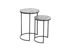 Design Beistelltisch 2er Set ELEMENTS 40cm grau Marmor schwarzes Gestell rund