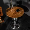Design Beistelltisch EXTRAVAGANCIA 60cm Mangoholz massiv rund Metall Säulenfuß silber