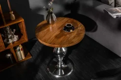 Design Beistelltisch EXTRAVAGANCIA 60cm Mangoholz massiv rund Metall Säulenfuß silber