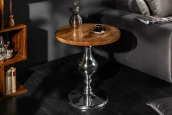 Design Beistelltisch EXTRAVAGANCIA 60cm Mangoholz massiv rund Metall Säulenfuß silber