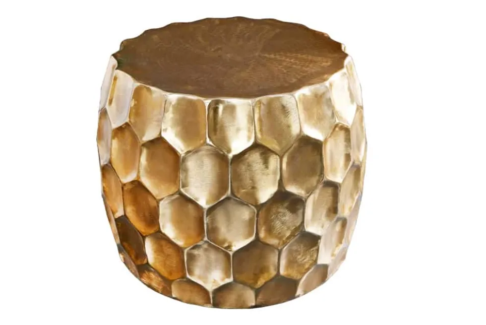 Design Beistelltisch ORGANIC ORIENT 55cm gold Metall Hammerschlag Nachttisch handmade rund