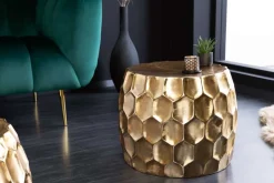 Design Beistelltisch ORGANIC ORIENT 55cm gold Metall Hammerschlag Nachttisch handmade rund