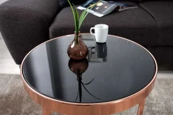 Design Beistelltisch Original ASTRO 50cm kupfer Metall schwarze Glasplatte Couchtisch rund