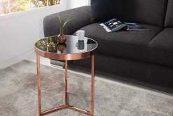 Design Beistelltisch Original ASTRO 50cm kupfer Metall schwarze Glasplatte Couchtisch rund