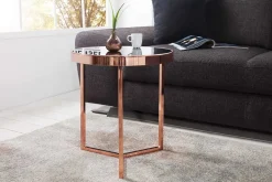 Design Beistelltisch Original ASTRO 50cm kupfer Metall schwarze Glasplatte Couchtisch rund