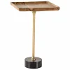 Design Beistelltisch TRAYFUL 55cm natur Akazie Massivholz schwarzer Marmorfuß gold Metall
