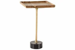 Design Beistelltisch TRAYFUL 55cm natur Akazie Massivholz schwarzer Marmorfuß gold Metall