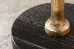 Design Beistelltisch TRAYFUL 55cm natur Akazie Massivholz schwarzer Marmorfuß gold Metall