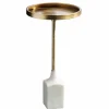 Design Beistelltisch TRAYFUL 60cm antik gold weißer Marmorfuß handmade rund