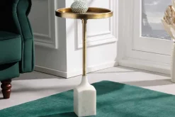 Design Beistelltisch TRAYFUL 60cm antik gold weißer Marmorfuß handmade rund