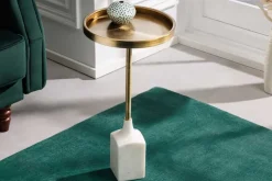 Design Beistelltisch TRAYFUL 60cm antik gold weißer Marmorfuß handmade rund