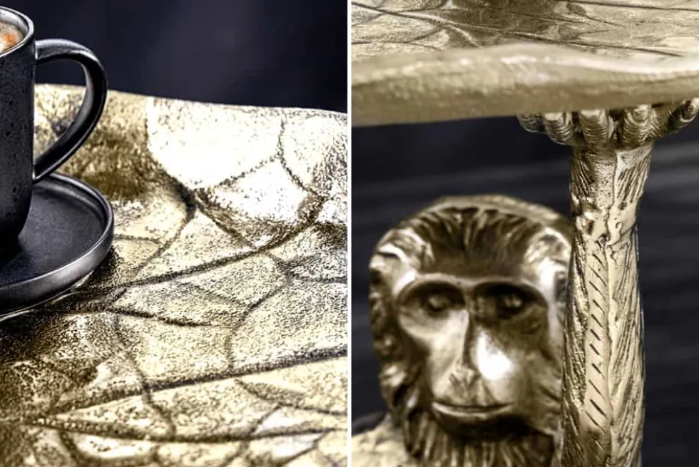 Design Beistelltisch WILDLIFE MONKEY 60cm gold antik Metall handmade