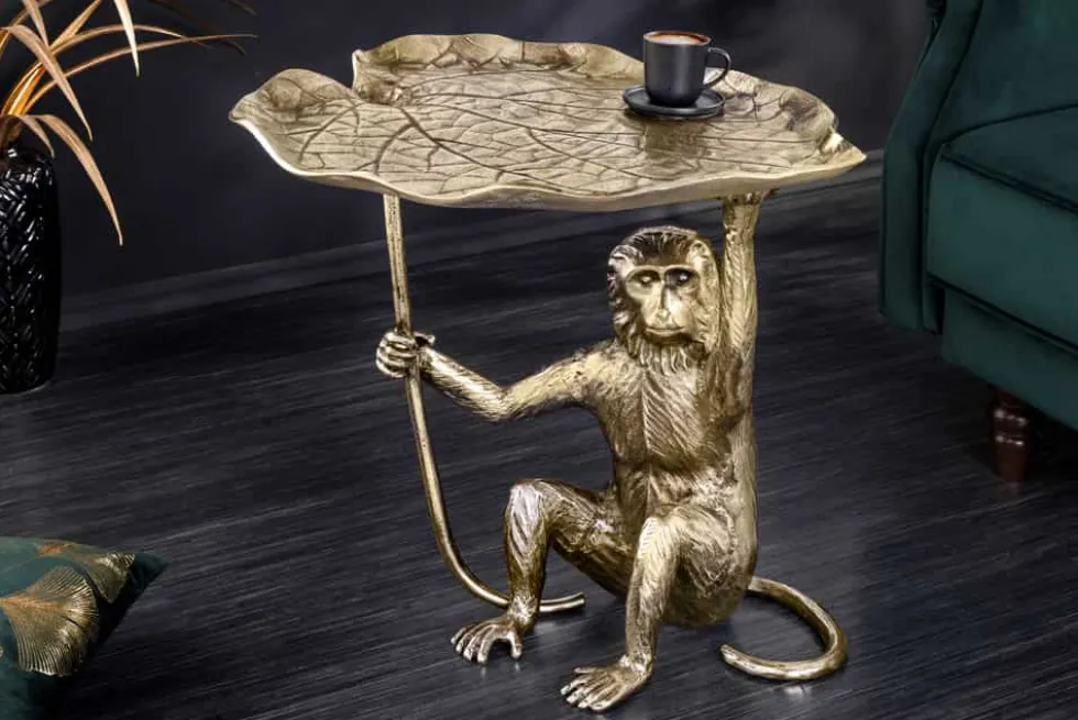 Design Beistelltisch WILDLIFE MONKEY 60cm gold antik Metall handmade
