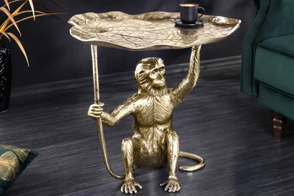 Design Beistelltisch WILDLIFE MONKEY 60cm gold antik Metall handmade