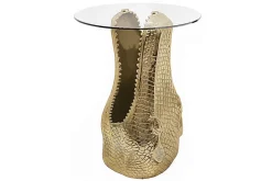 Design Beistelltisch WILDLIFE CROCODILE 50cm gold runde Glasplatte Krokodil