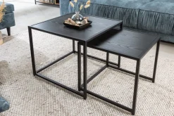 Design Beistelltische 2er Set SLIM LINE 50cm Esche schwarz Industrial Stil