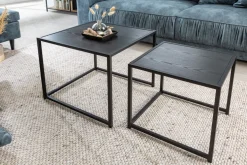 Design Beistelltische 2er Set SLIM LINE 50cm Esche schwarz Industrial Stil