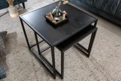 Design Beistelltische 2er Set SLIM LINE 50cm Esche schwarz Industrial Stil