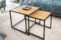 Design Beistelltische 2er Set SLIM LINE 50cm Wildeiche schwarz Industrial Stil