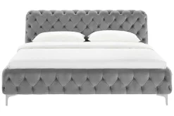 Design Bett MODERN BAROCK 160x200cm grau Samt Chesterfield Doppelbett